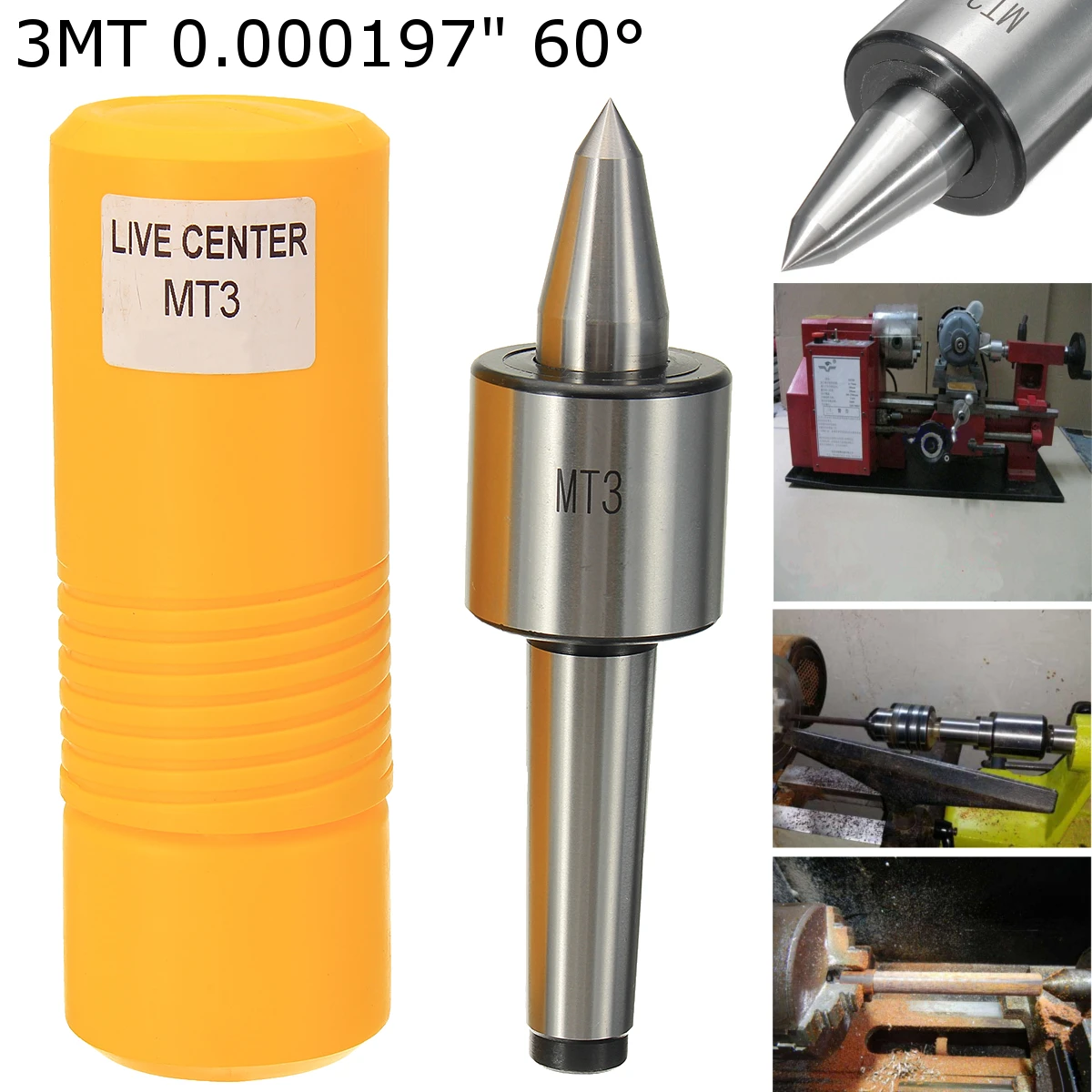 

MT3 Precision Rotary Live Center 0.000197&quot CNC Morse Taper Long Spindle Lathe 3MT Triple Bearing Medium Duty Turning