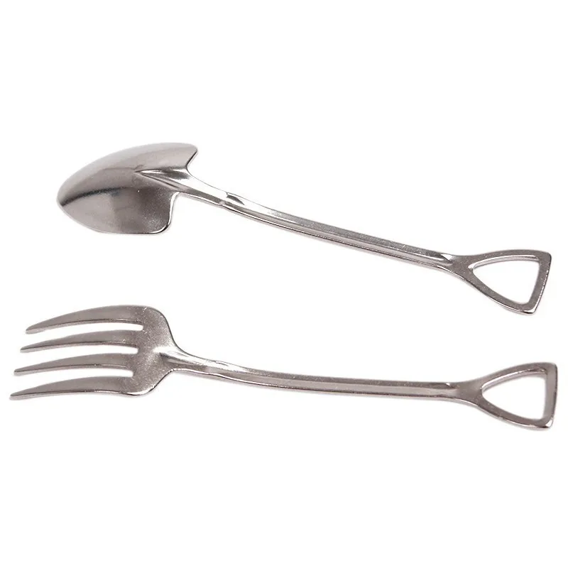 1pcs Shovel Spoons 1pcs Shovel Fork Flatware Travel Sets Stainless Steel Metal Dessert Fruit  Spoon Child Kids Dinnerware Gift4