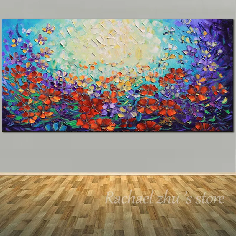 Large Size Palette Knife Art Handmade Oil Painting Abstract Pink