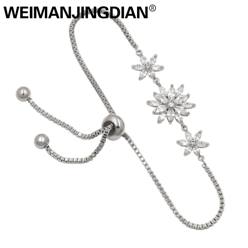 WEIMANJINGDIAN сверкающий цветок кубического циркония с фианитом Боло браслет с регулируемым размером