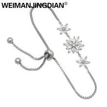 WEIMANJINGDIAN сверкающий цветок кубического циркония с фианитом Боло браслет с регулируемым размером