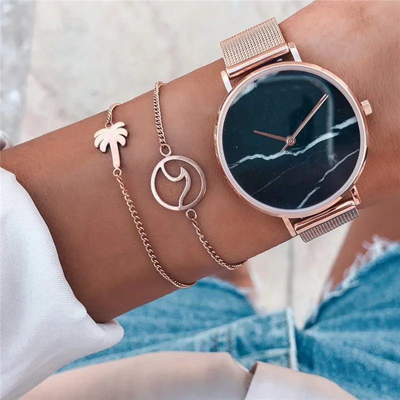 

Modyle Bohemian Exquisite Beach Wave Coconut Tree Chain Pendant Multilayer Bracelet Set Women Fashion Casual Accessories