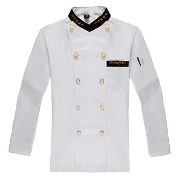 

Unisex Double-breasted Chef's Uniform Long sleeve Chef Jackets Chef Kitchen Fashionable Work Wear Chef service Gilt buttons