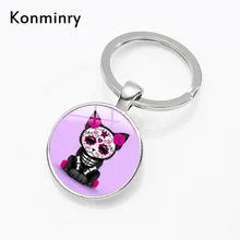 Konminry lindo Día de los gatos muertos soporte para llavero calidad colgante de cúpula de cristal esqueleto Animal diseño llavero mujeres hombres joyería