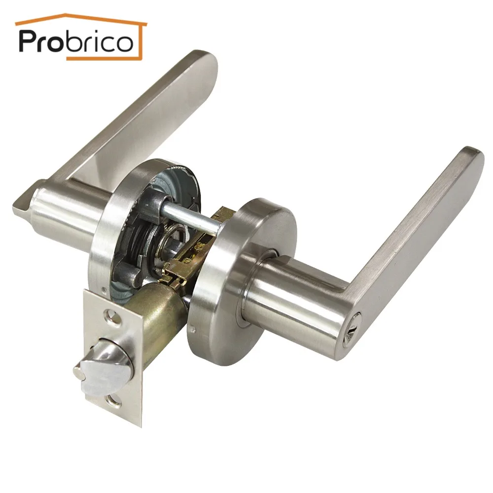 

Probrico Security Door Handle Lock with Key for interior door Lock Satin Nickel front back Door lever Entrance Lock for Bedroom