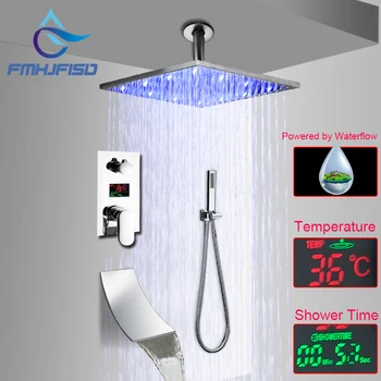 

LCD Digital Display Bathroom Shower Faucet Ceiling Mounted 16" LED Shower Head with Embedded Box Cartridge Valve