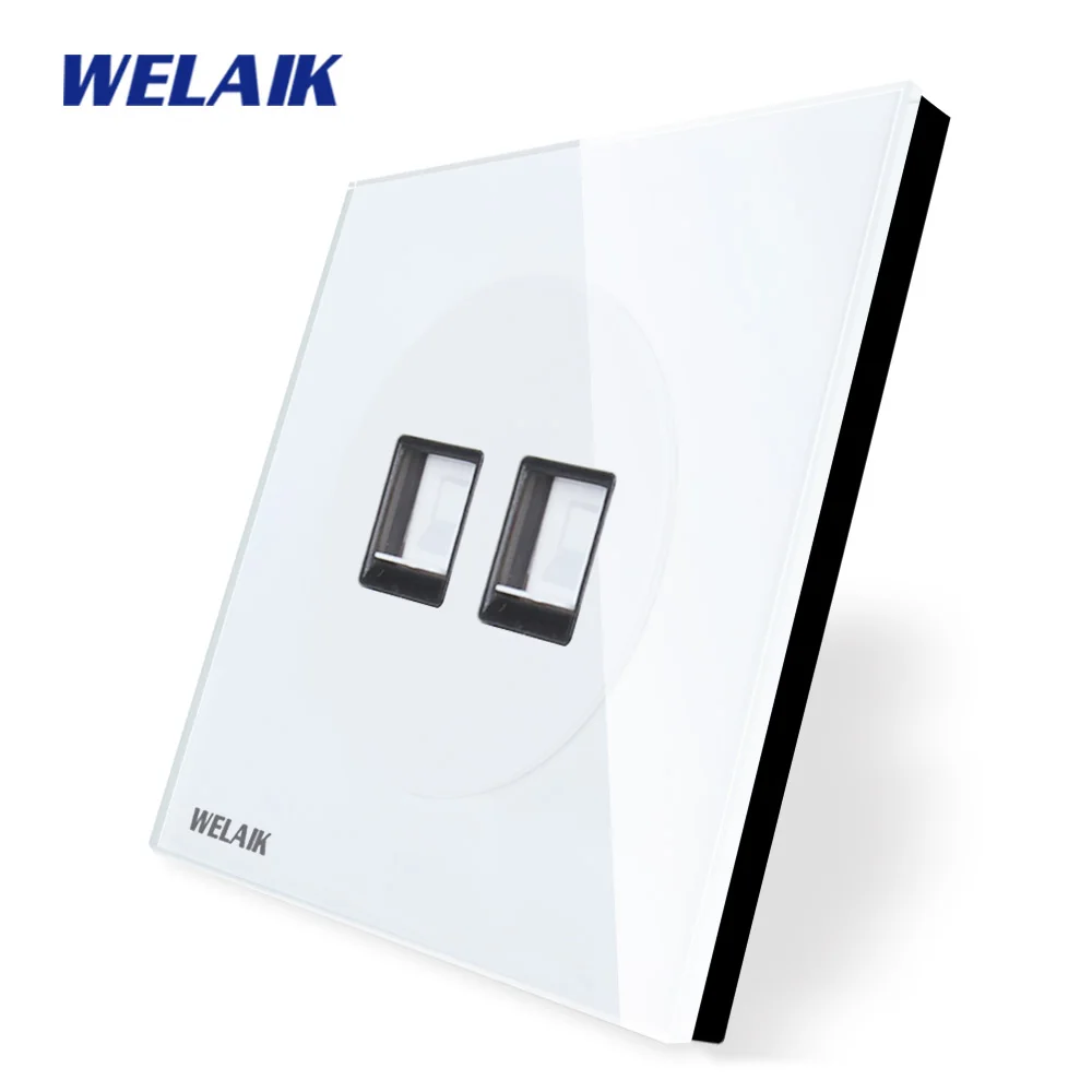 WELAIK закалка-стеклянная панель-UK 2combination-настенная Computer-Socket-CAT5 белая UK-стандарт B182COW