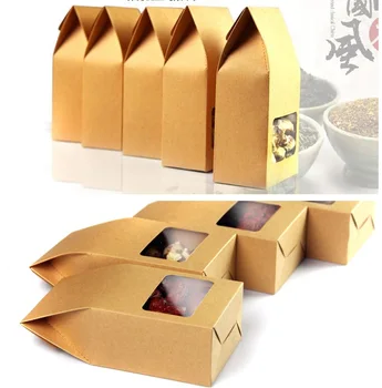 

8*5*15.5cm Small kraft food/tea packaging box,coffee bean Baking dessert packaging paper bag,kraft paper pvc window box