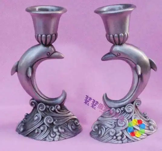 

Russia tin silver candlestick Candlestick candle on small dolphin (a pair) Russian candlestick