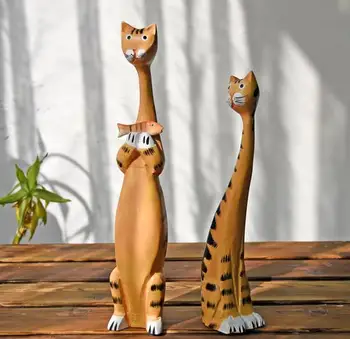 

New!Europe Style Wooden cat Painted Crafts Handmade Home Decoration Crafts Creative Gift