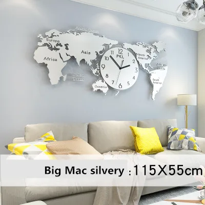 Скандинавские декоративные карта мира часы и часы Современные Простые атмосферные личности креативные модные часы и часы - Цвет: Silvery