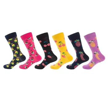 

Men's casual cotton socks 6 pairs/lot men big size crew sock colorful fruit series happy socks fashion street skateboard sock