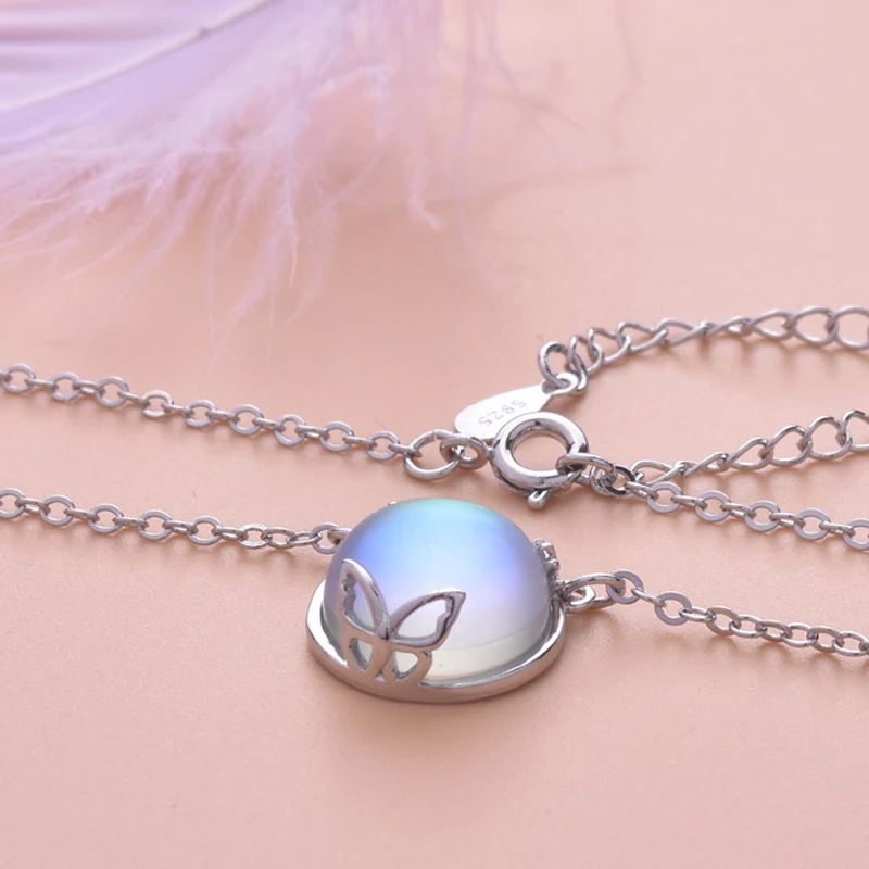 

Simple Butterfly Moonstone Pendant Necklace for Women Girl Clavicle Chain Necklaces & Pendants Birthday Gifts S925 Jewelry Kolye