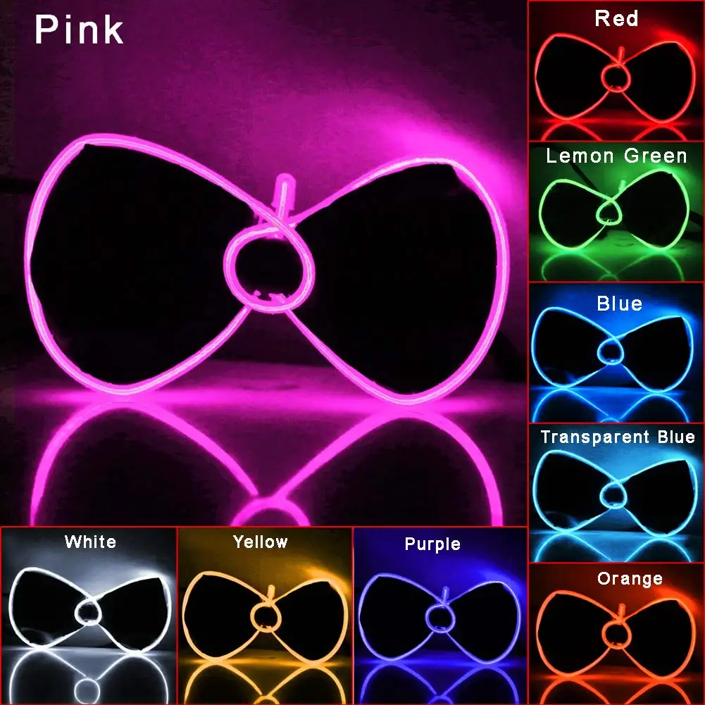 2017 Fashion 9 Color Luminous Light Up LED Bow Tie glowing EL wire Bow Tie For DJ,bar,club and Evening Party For AA battery