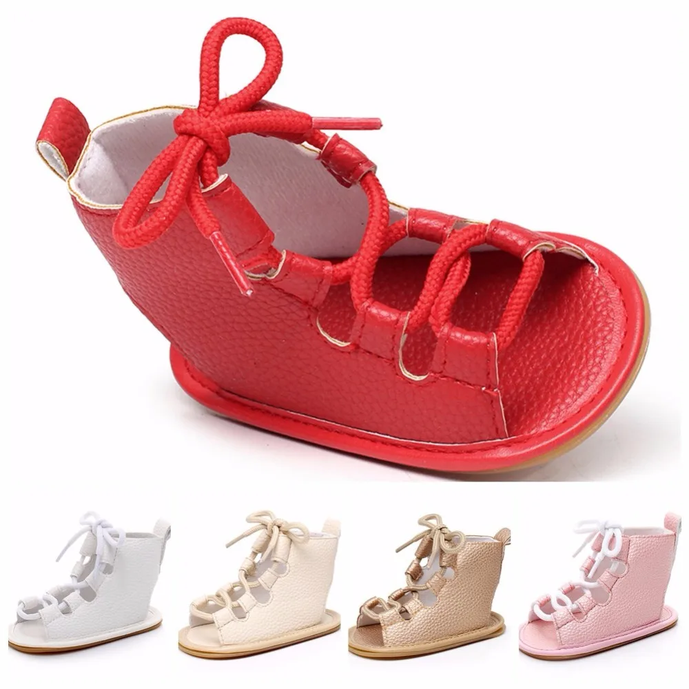 Новая летняя обувь для новорожденных девочек с перекрестной шнуровкой Летняя обувь противоскользящие Вьетнамки для маленьких девочек, новинка
