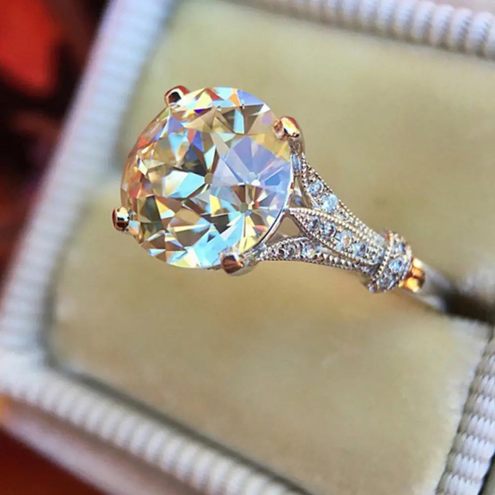 

Luxury Female Crystal White Zircon Stone Ring Fashion Silver Color Wedding Jewelry Promise Engagement Rings For Women