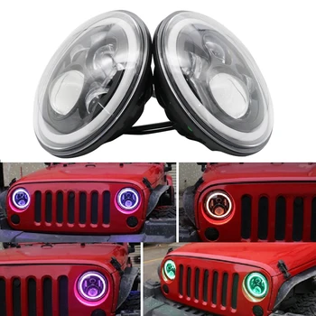 

NEW 7 Inch Round Angel Eyes Project moto LED Headlight RGB Chasing Halo For Jeep Wrangler Bluetooth Phone APP Headlight
