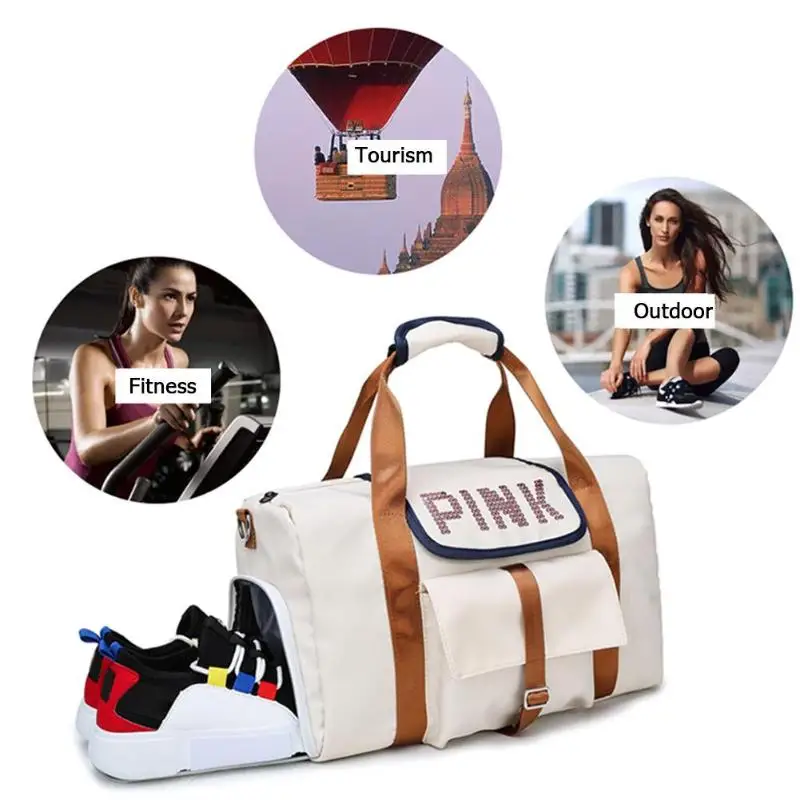 Разделительная дорожная обувь для фитнеса сумка для хранения сумки из ткани Оксфорд для женщин и мужчин багаж с блестками с буквенным принтом спортивная сумка для выходных
