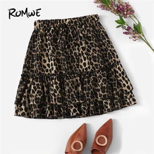 ^#Cheap ROMWE Drawstring Waist Layered Leopard Skirt 2019 Sexy Mid Waist Ruffle Hem Mini Skirt Summer A Line Women Shift Skirts ^#Cheap ROMWE Drawstring Waist Layered Leopard Skirt 2019 Sexy Mid Waist Ruffle Hem Mini Skirt Summer A Line Women Shift Skirts