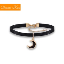 Лунное черное ожерелье из циркона, титановая нержавеющая сталь, кожаный ремешок, циркон, Европейская мода США, Трендовое женское ювелирное изделие, подарок