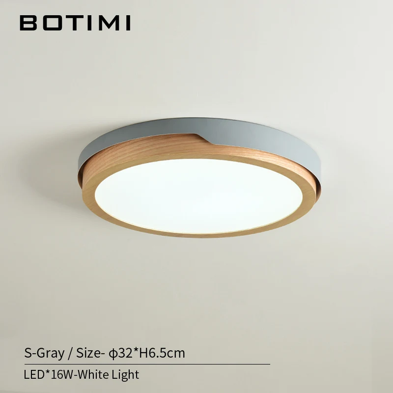 BOTIMI 220 В светодиодный белый круглый потолочный светильник в скандинавском стиле, настенный светильник для спальни, гостиной, деревянной кухни, осветительный прибор - Цвет корпуса: S-Gray-White Light