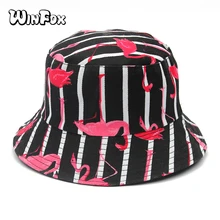 Winfox, новинка, модные летние двухсторонние черные, темно-синие, полосатые, с принтом фламинго, Boonie, Панамы, рыбацкие, Gorro Pescador, женские, дамские