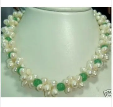 Изысканные украшения белый жемчуг зеленый нефрит ожерелье