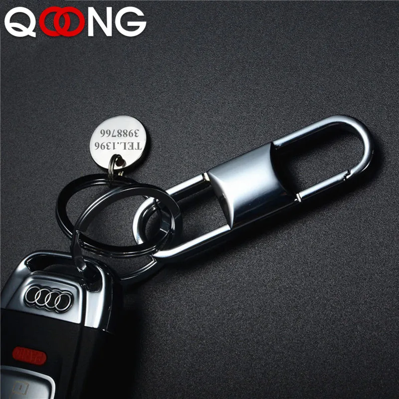 

QOONG 2019 Fashion Key Chain For Men Silver Metal Keychain Women Car Key Ring Key Holder Party Gift Jewelry Custom Lettering Y01