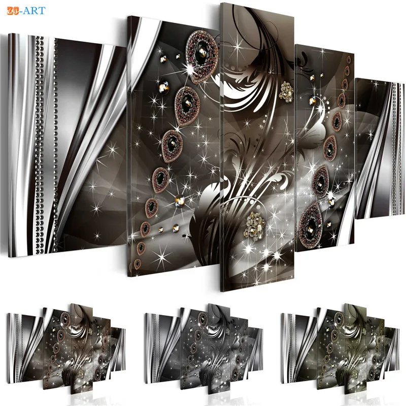 

Wealth and Luxury Jewelry Pritns Poster Wall Painting 5 Panel Modern Canvas Art Modular Pictures for Living Room Home Decor