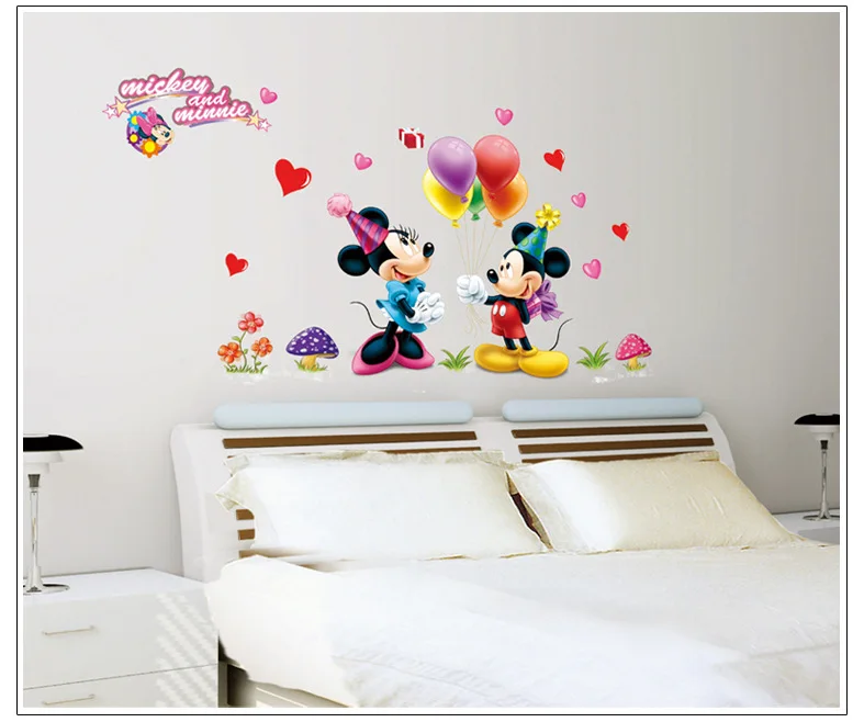 Us 4 9 Mickey Mouse And Minnie Mouse Wall Sticker Children Room Nursery Decoration Diy Adhesive Mural Removable Vinyl Wallpaper On Aliexpress Com