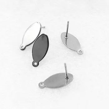 

Blank Stainless Steel Stud Earrings Bases 7*15mm Flat Glue Pad with Loop Slide Cabochons Settings Earrings post DIY Findings