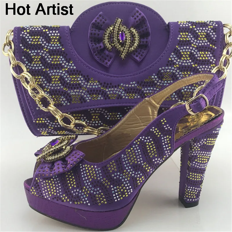 

Hot Artist New Arrival Italian Women Shoes And Bag Set Purple Color Party Shoes And Bags For Women African Women Shoes ME7715