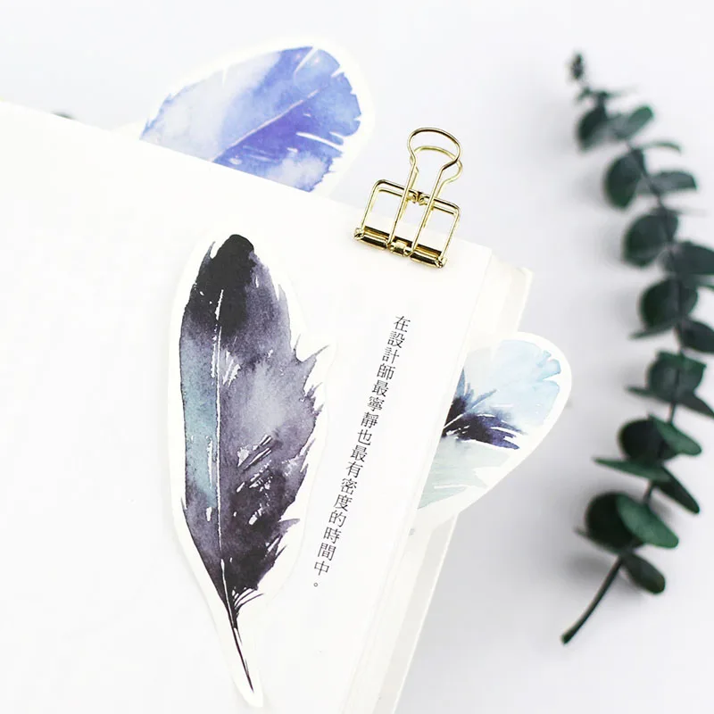 

2X Creative Feather Design Sticky Notes Plan Message Writing Memo Pads School Office Supply Adhesive DIY Decor Sticker