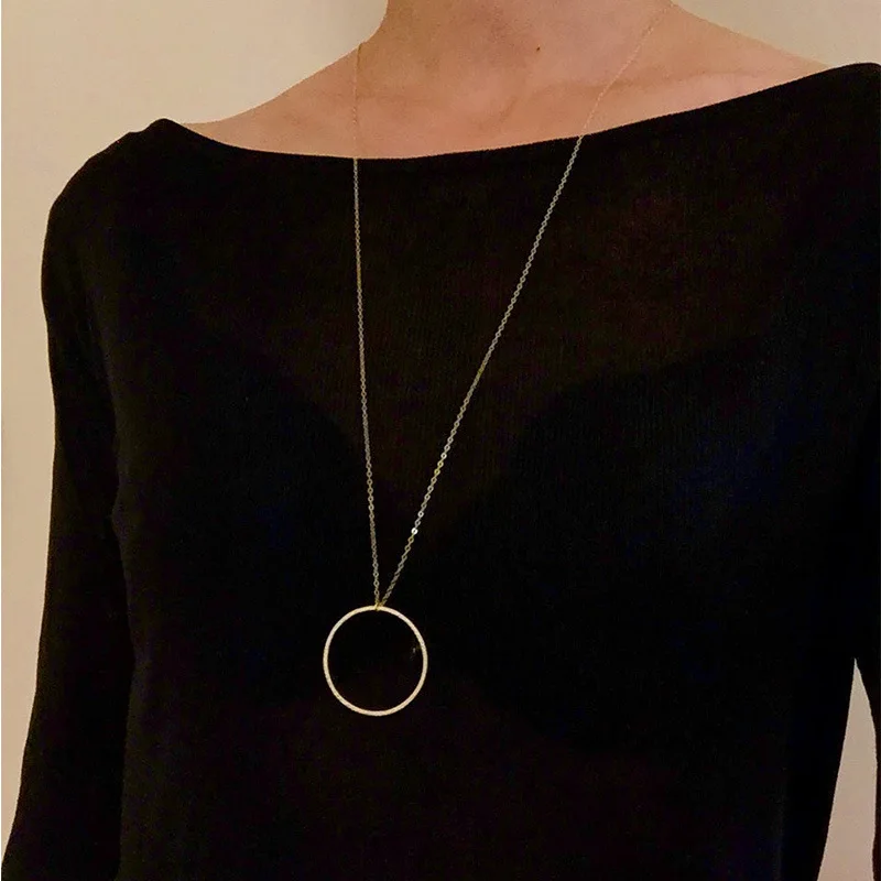 

Fashion Long Statement Necklace Alloy Hollow Round Circle Pendant Necklace Women Vintage Simple Jewelr