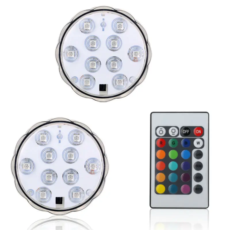 

1PCS/lot RGB 10 Led Submersible Light Battery Operated IP68 Waterproof Underwater Swimming Pool Wedding Party Piscina Pond