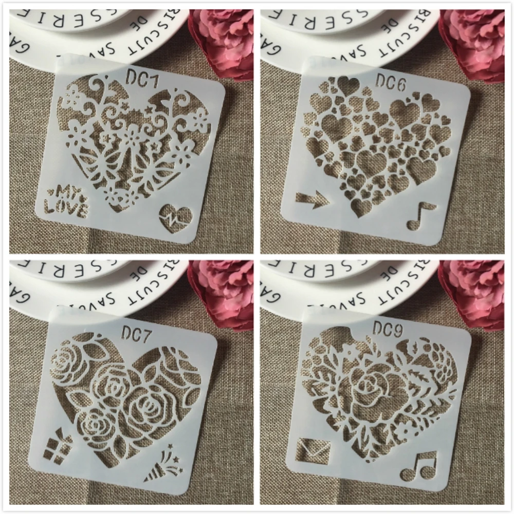 

4Pcs/Set 13cm Heart Music Love DIY Layering Stencils Painting Scrapbook Coloring Embossing Album Decorative Template