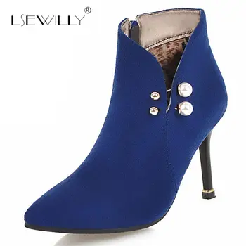 

Lsewilly Ankle Boots Women Size Zipper High Heel Pointed Toe shoes woman Black Blue Thin Heel Stiletto botte femme bota E46
