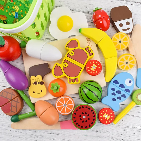 Детские деревянные игрушки для еды, кухонные игрушки, настоящие деревянные овощи, фрукты с магнитом, Обучающие Развивающие игрушки для приготовления пищи - Цвет: 22pcs set