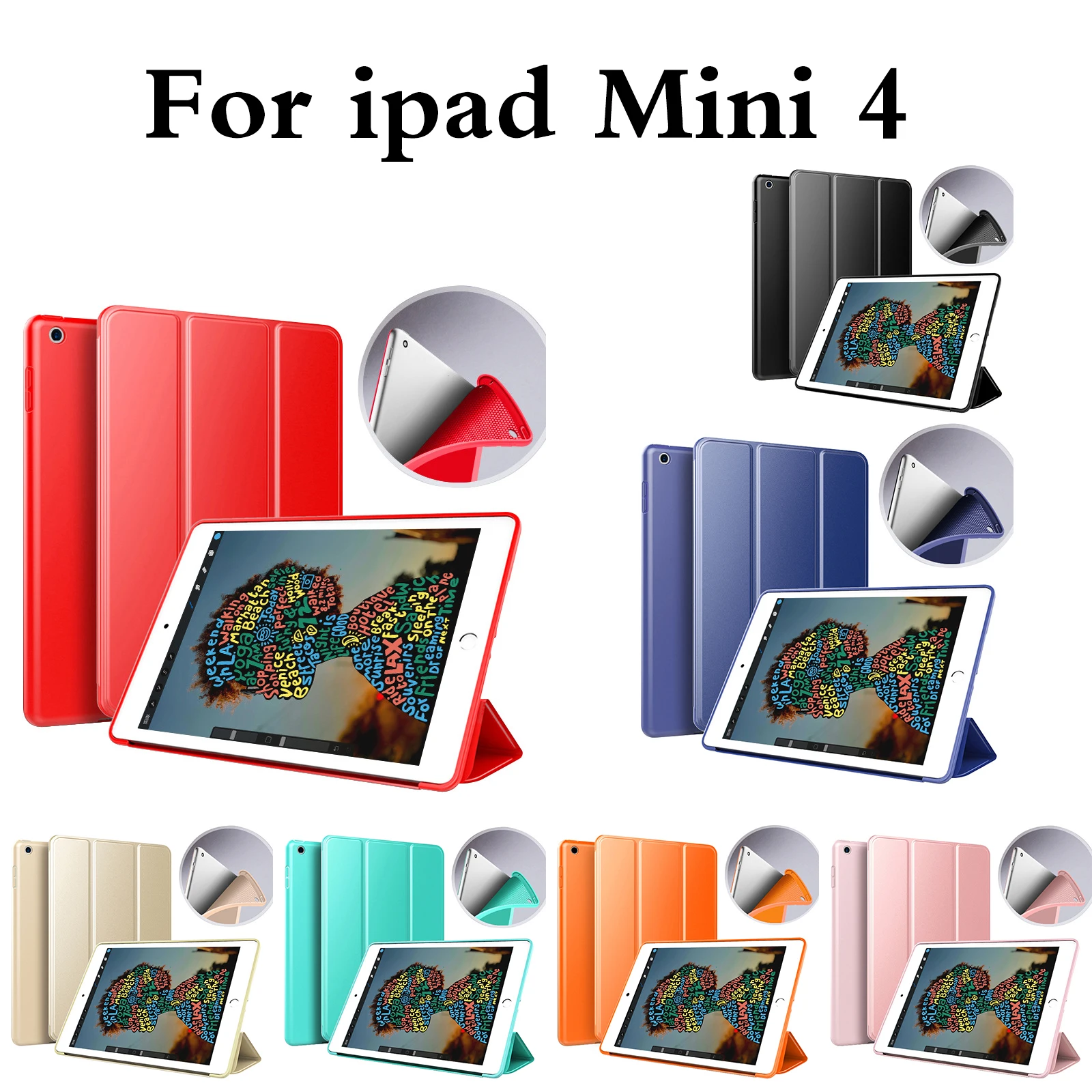 Для Apple iPad mini 4 чехол из искусственной кожи, ультра тонкий силиконовый мягкий чехол для iPad mini 4 с функцией автоматического сна+ защита экрана