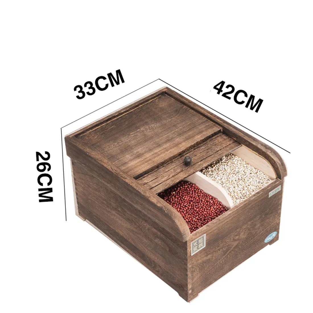 

Durable Wooden Shuttered Rice Storage Bin Environmental Kitchen Storage Box with Cover Home Storage Organization