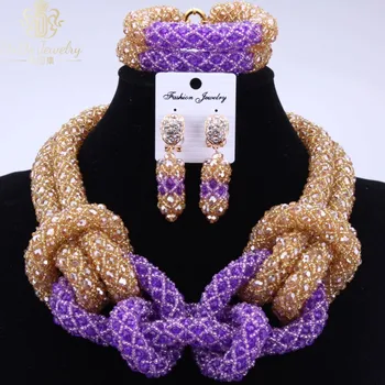 

Vintage Dubai Gold Purple Jewelry Sets For Women Animal Costume African Necklace Jewelry Set For Brides 2018 Free Shipping New
