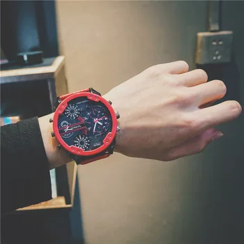 

Unique Creative Big Dial Two Movements Men Quartz Wristwatch Man's Classical Military Watches Male Sports Hours High Quality