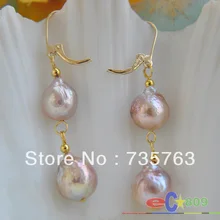 Xiuli 0036 ЛАВАНДА ПОЧТИ КРУГЛЫЕ КЕШИ REBORN ЖЕМЧУЖИНА МОТАТЬСЯ СЕРЬГИ 14KGP