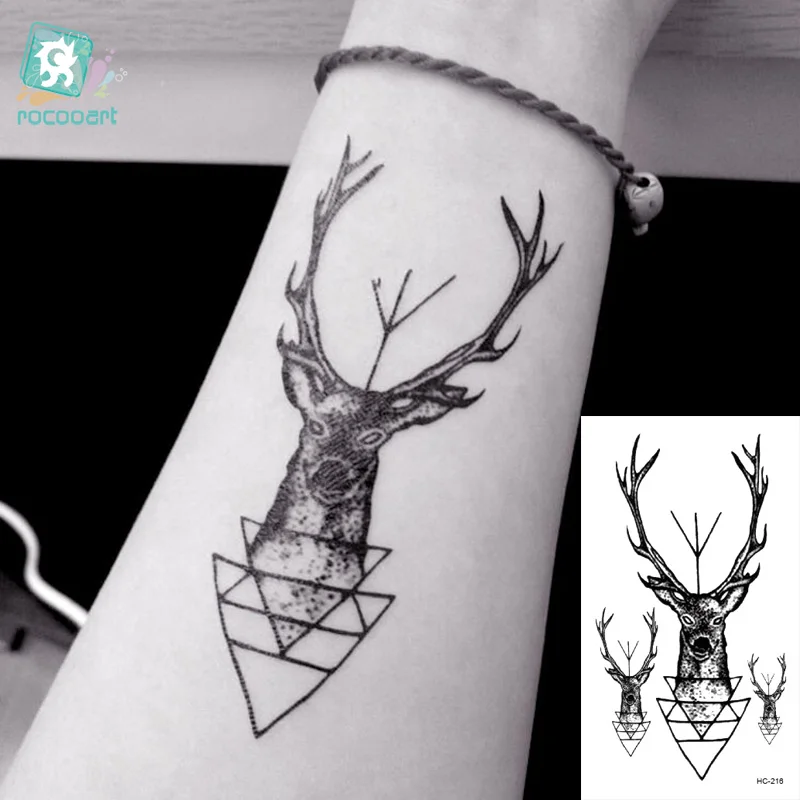 

Rocooart HC-216 Body Art beauty Deer Head Men's Shoulder Finger Water Transfer Temporary Fast Flash Fake Tattoos Sticker Taty