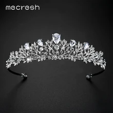 Mecresh Яркий Лист/завод CZ Корона и диадема для женщин Европейская Мода Кристалл Свадебные аксессуары для волос ювелирные изделия подарок MHG126