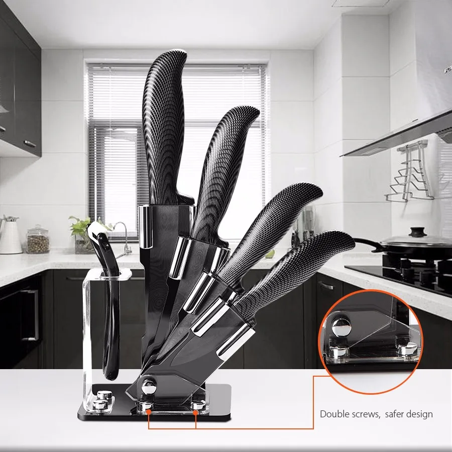 

KF-2 5 Pieces Black Blade Ceramic Knife Set Multi-function Ergonomic Chef Knife Peeler Slicer