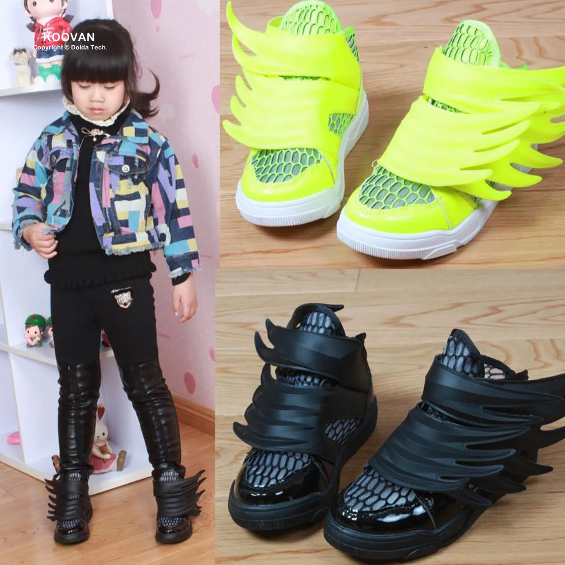 Koovan/детей Sneakers 2017 Весна Модная детская одежда Детская обувь для маленьких мальчиков и девочек Sneakers спортивные Chaussures черные крылья сетки
