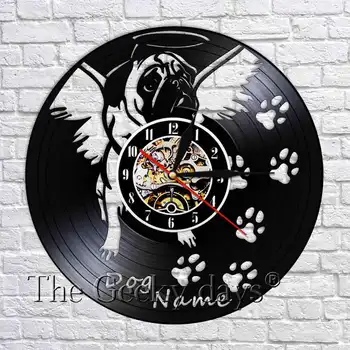 

1Piece English Bulldog Pug Customize Dog Name Clock Lovely Puppy Pet Dog Wall Art Decorative Wall Clock Vinyl Record Wall Clocks