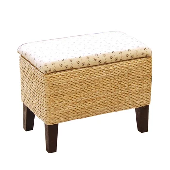 

Pastoral vine straw storage stool children's toy storage box European solid wood straw storage box change shoes stool