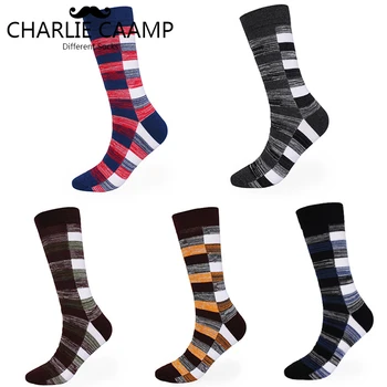 

CHARLIE CAAMP 5Pairs/lot Autumn/winter New Cotton Large Color Contrast Deodorant Joker Series Men's High Socks 804
